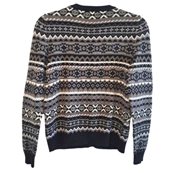 Eddie Bauer Nordic Print Black and White Button Down Crew Neck Cardigan Small - Picture 2 of 5